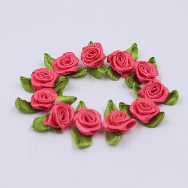 50pcs Mini Satin Ribbon Flowers Silk Rose Head Ribbon DIY Wedding Bow ...