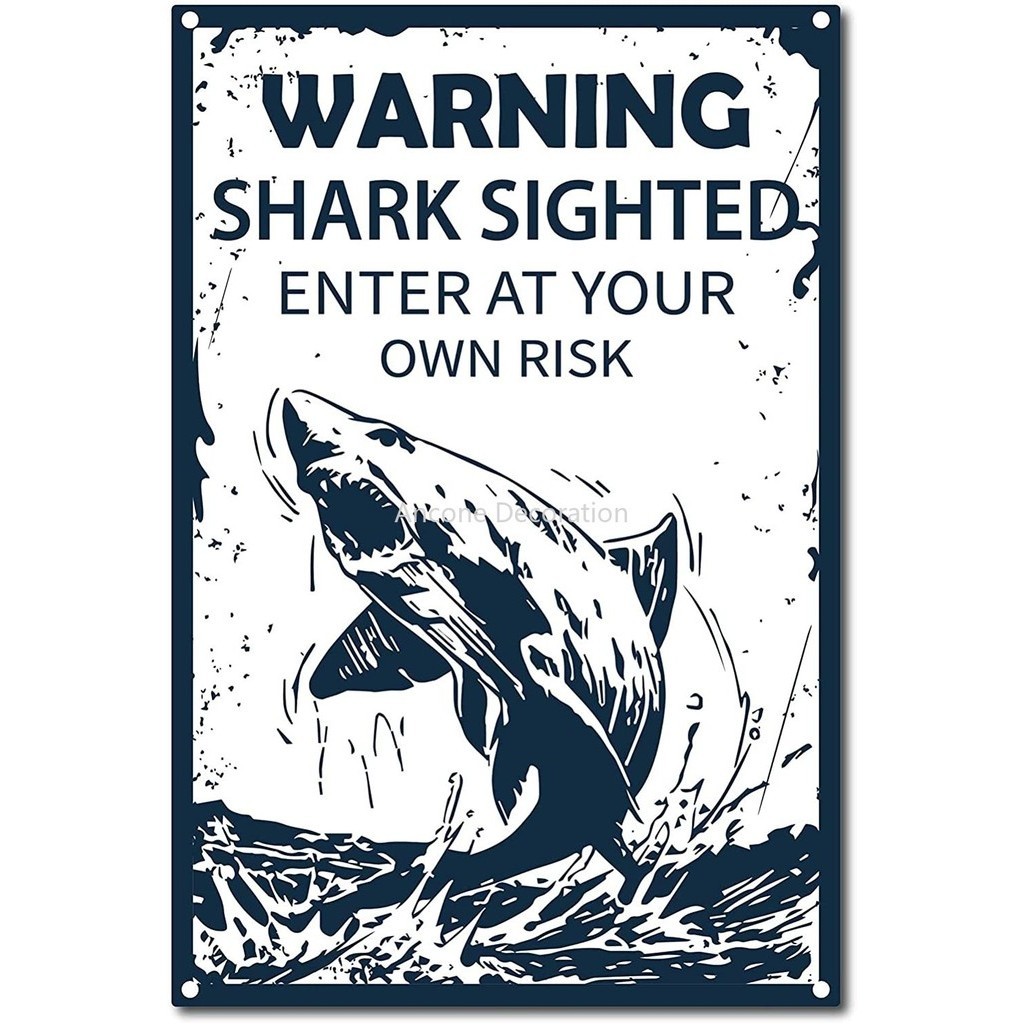 ♠Retro Vintage Tin Warning Sign Shark Sighted Enter at Your Own Risk ...