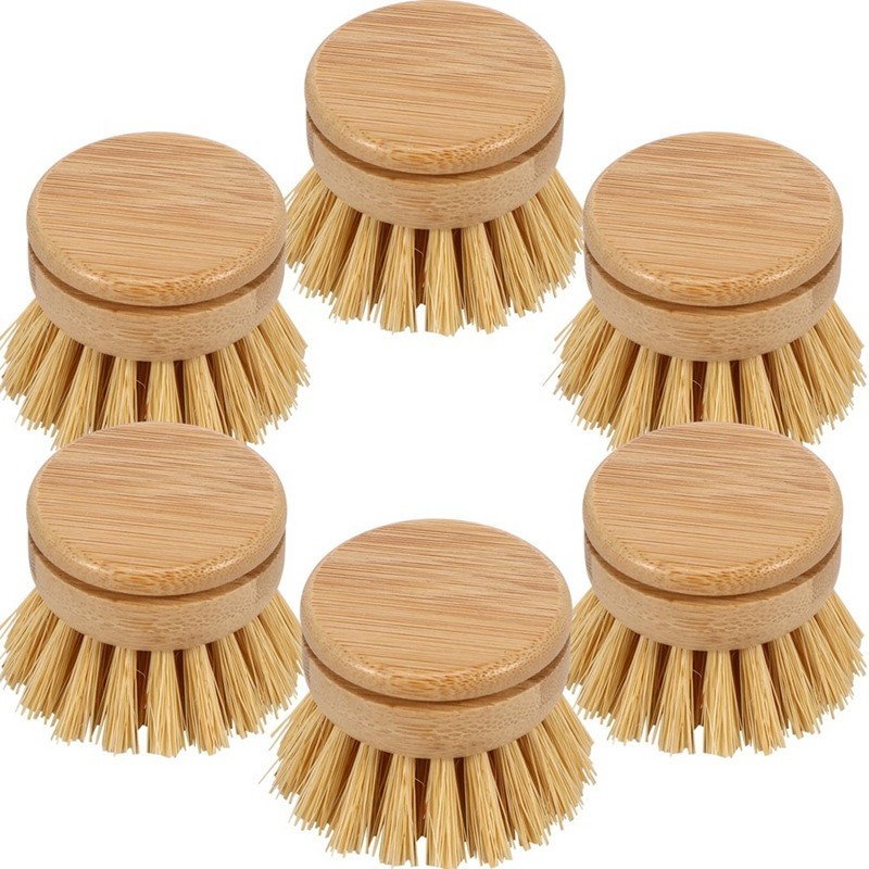 6Pcs Bamboo Dish Brush Head Soft Sisal Bristle Dish EcoFriendly