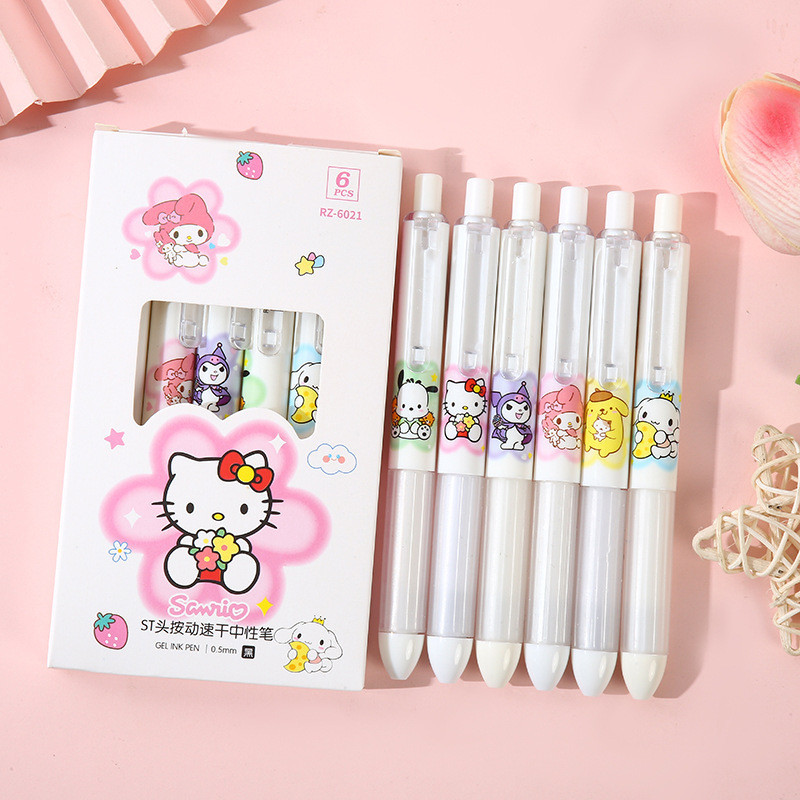 6Pcs Sanrio Hello Kitty Gel Pen Cute Cartoon Kuromi Cinnamoroll High ...