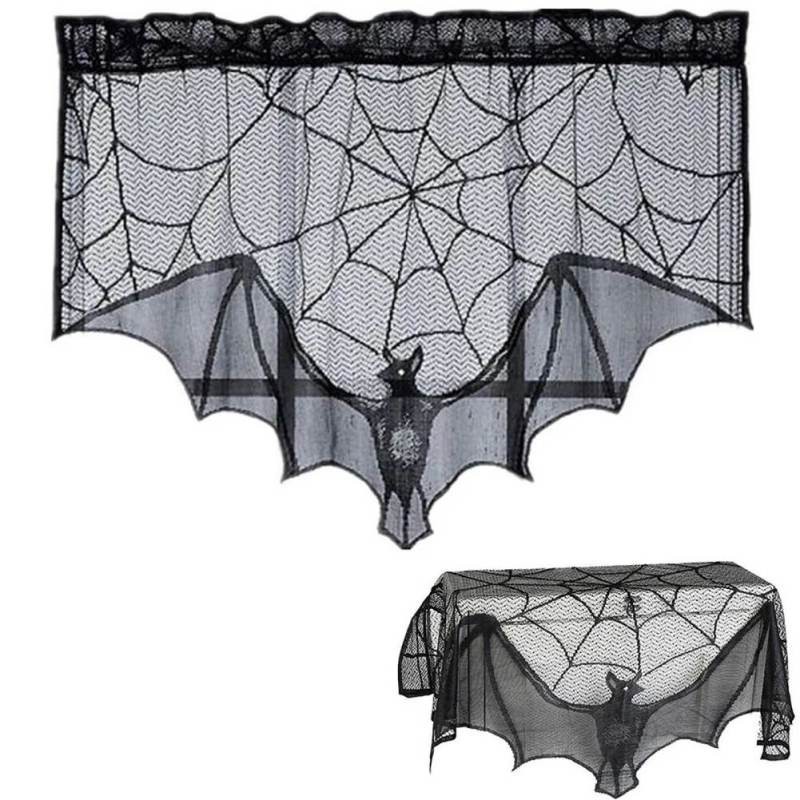 Halloween Bat Table Runner Ghost Black Lace Tablecloth Fireplace ...