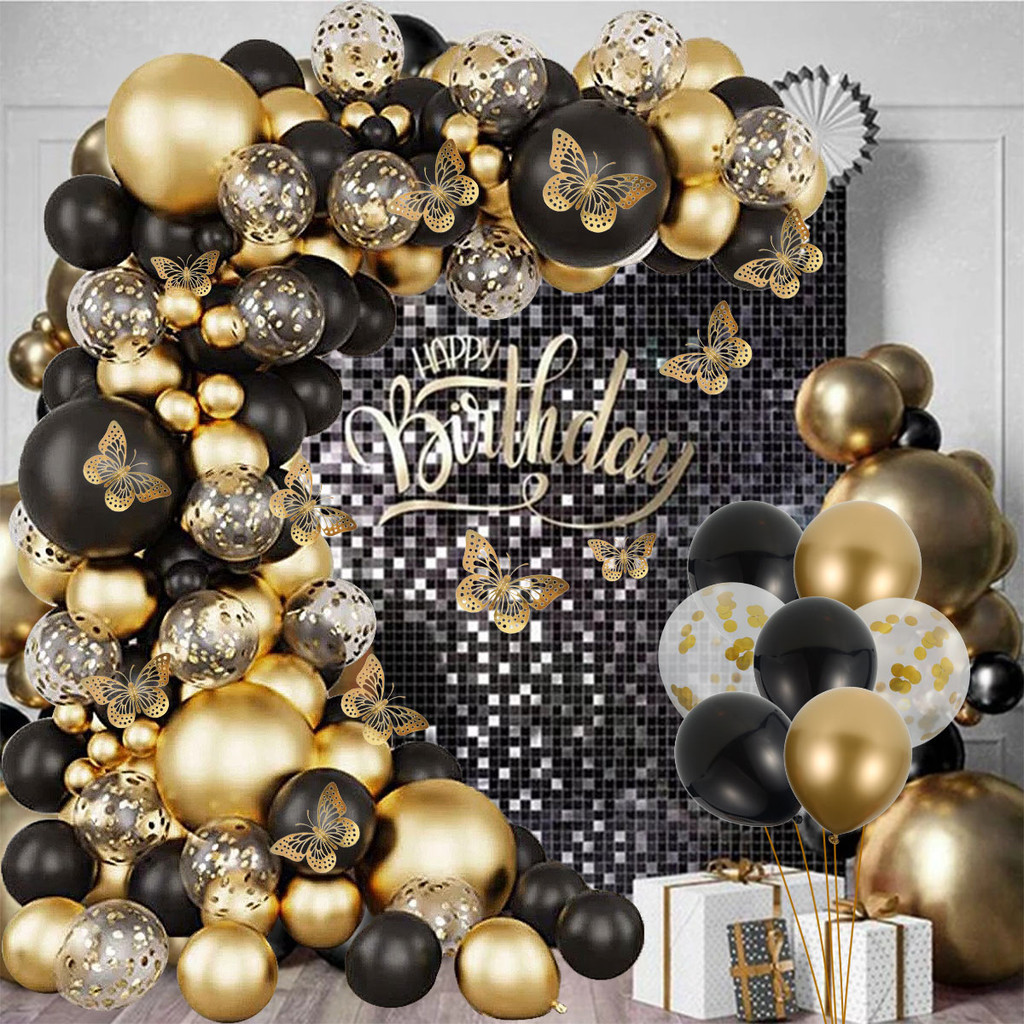 136pcs Black and Gold Balloons Arch Garland Decorations Kit Reusable ...