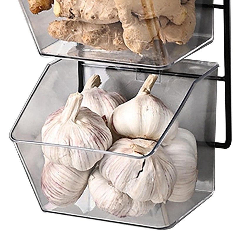 웃3 Compartments Wall Mounted Ginger Garlic Container Countertop Onion ...