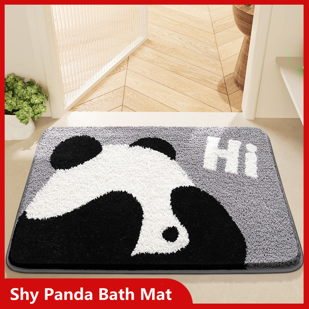 ⚜Shy Panda Bath Mat Large Capacity Absorbent Foot Mat Microfiber