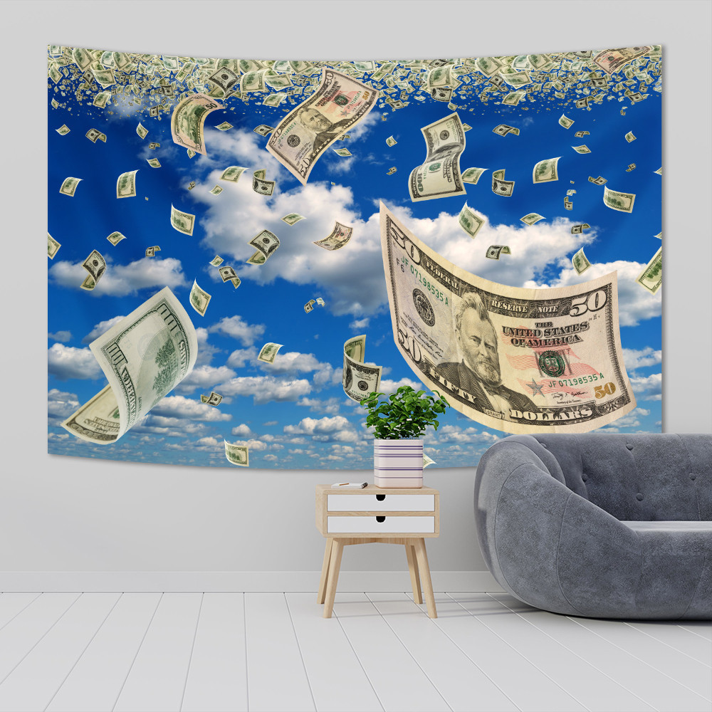 QdDeco Money Printed Background Cloth Sky Wall Hanging Tapestries Art ...