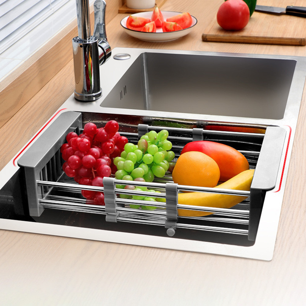 Stainless Steel Tableware Drain Basket Adjustable Dish Drainer Rack ...