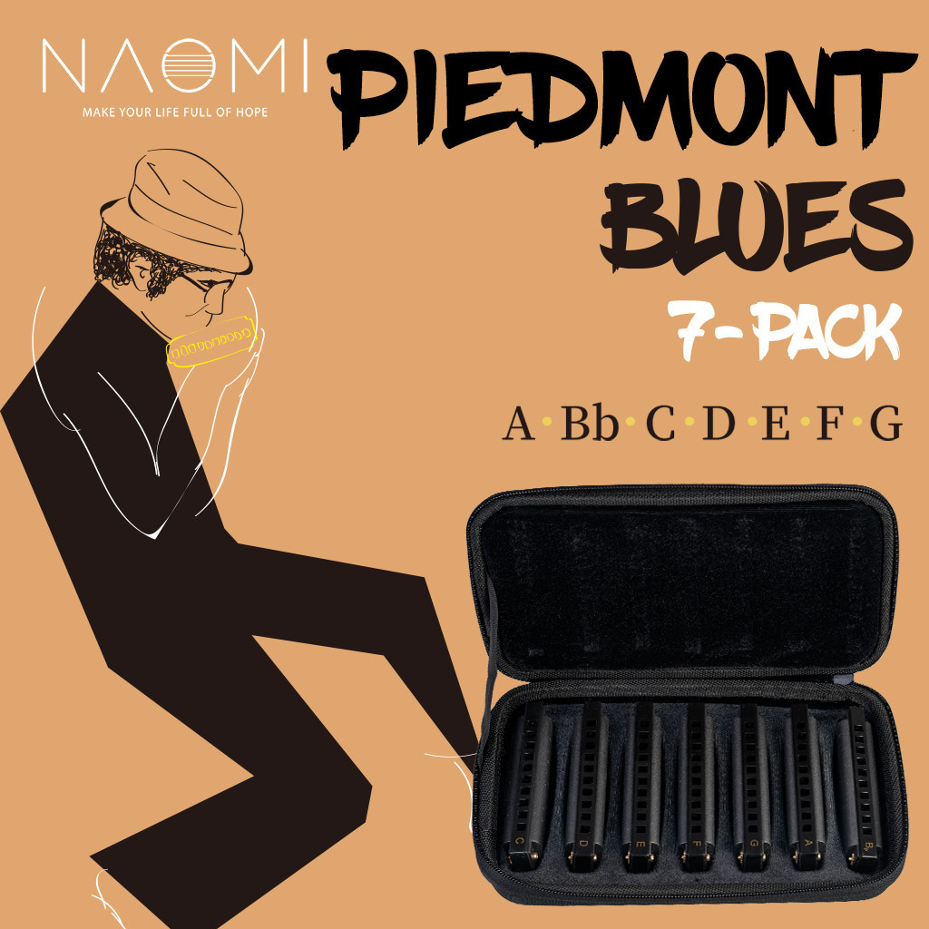 NAOMI Piedmont Blues Harmonica 10 Holes Key Of C Harp Set of 7 with Case Mini Harmonica ⚕♥