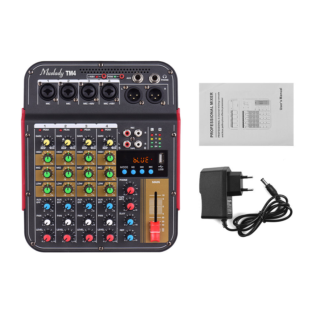 ♠Muslady TM4 Digital 4-Channel Audio Mixer Mixing Console Built-in 48V ...