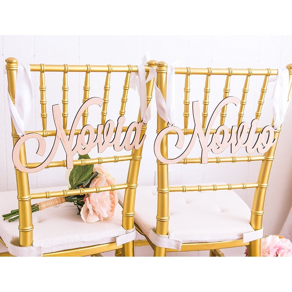 Novia and Novio Chair Signs for Wedding, Hanging Chair Signs Wooden ...