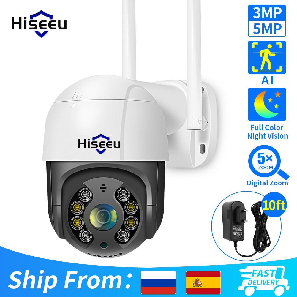 Hiseeu 4K 8MP Smart Wifi PTZ Camera 5x Digital Zoom AI Human Detection
