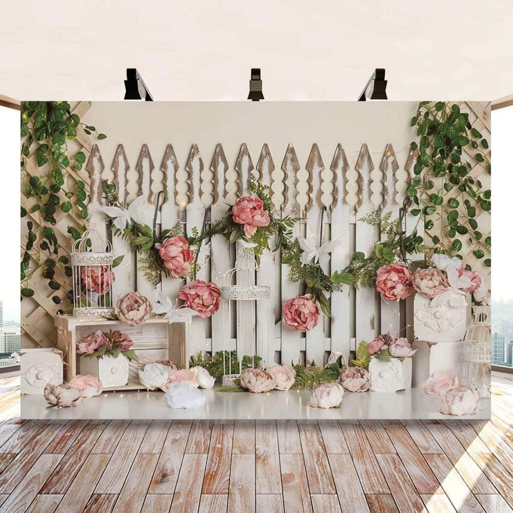 7x5ft Wedding Backdrop Spring Rustic Floral Flower Fence Photography ...