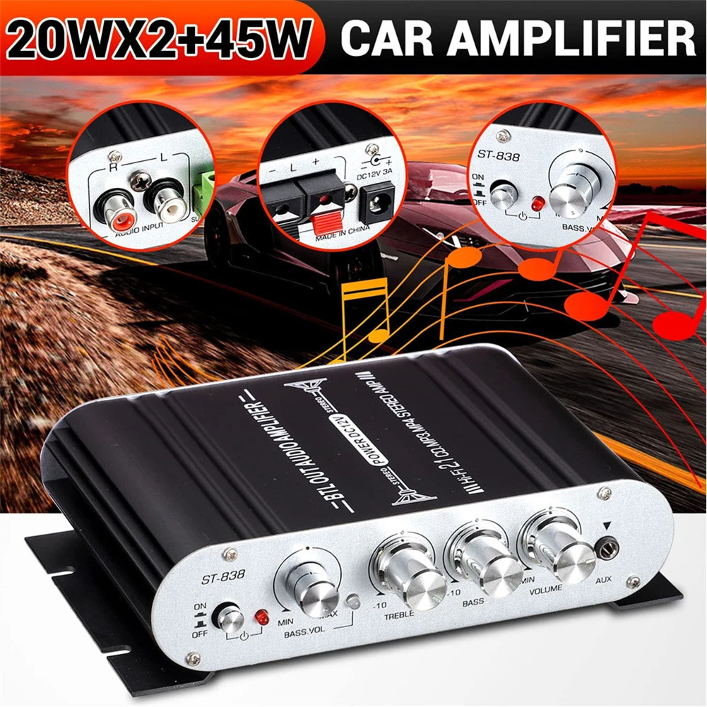 ST838 2.1 Channel Power Amplifier 2.0+ Stereo Bass Sound Amp 20Wx2+40W