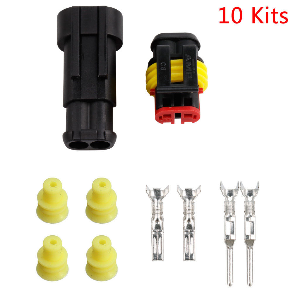 10 Kit 2 Pin Way Sealed Waterproof Electrical Wire Connector Plug ...