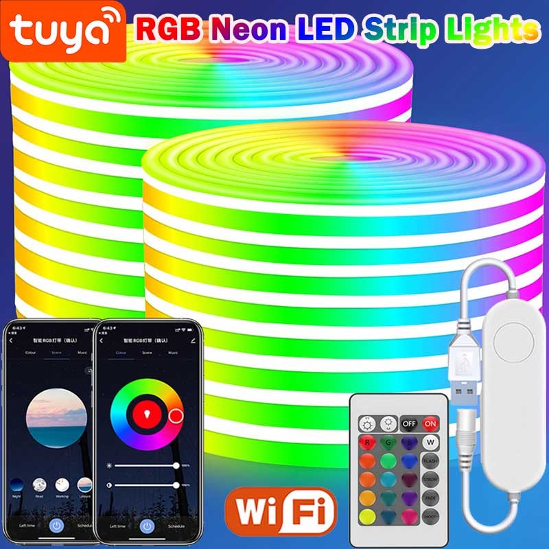 ☺TUYA RGB Neon Light WIFI USB Neon Rope Lights Waterproof Silicone DC5V ...