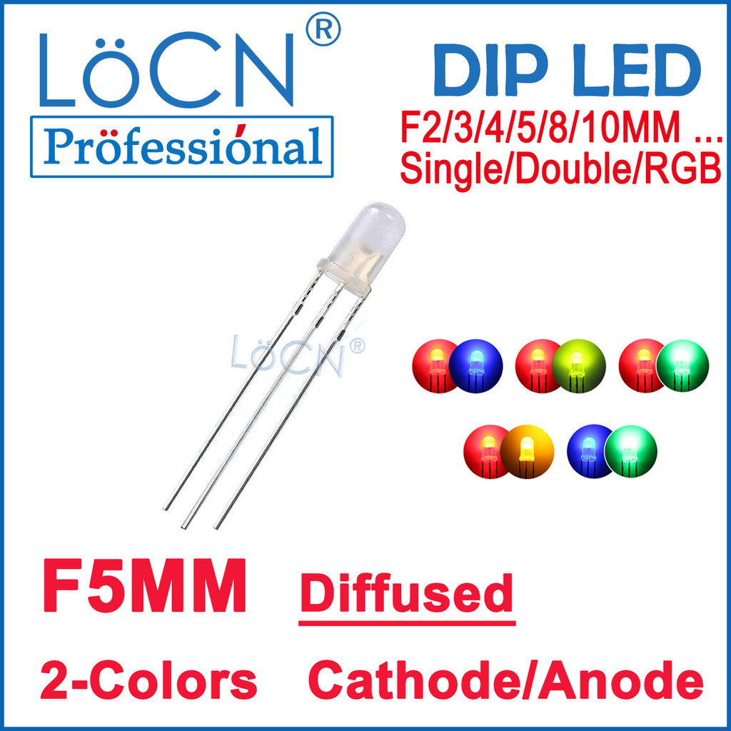 LoCN 1000pcs F5 5MM LED Diode Bicolor 2-colors Red Blue Green Yellow ...