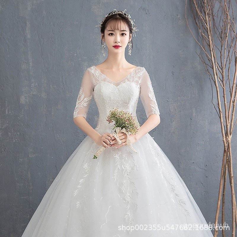 Tiktok Main Wedding Dress2022NewvCollar Sexy Bridal Wedding Half Sleeve ...