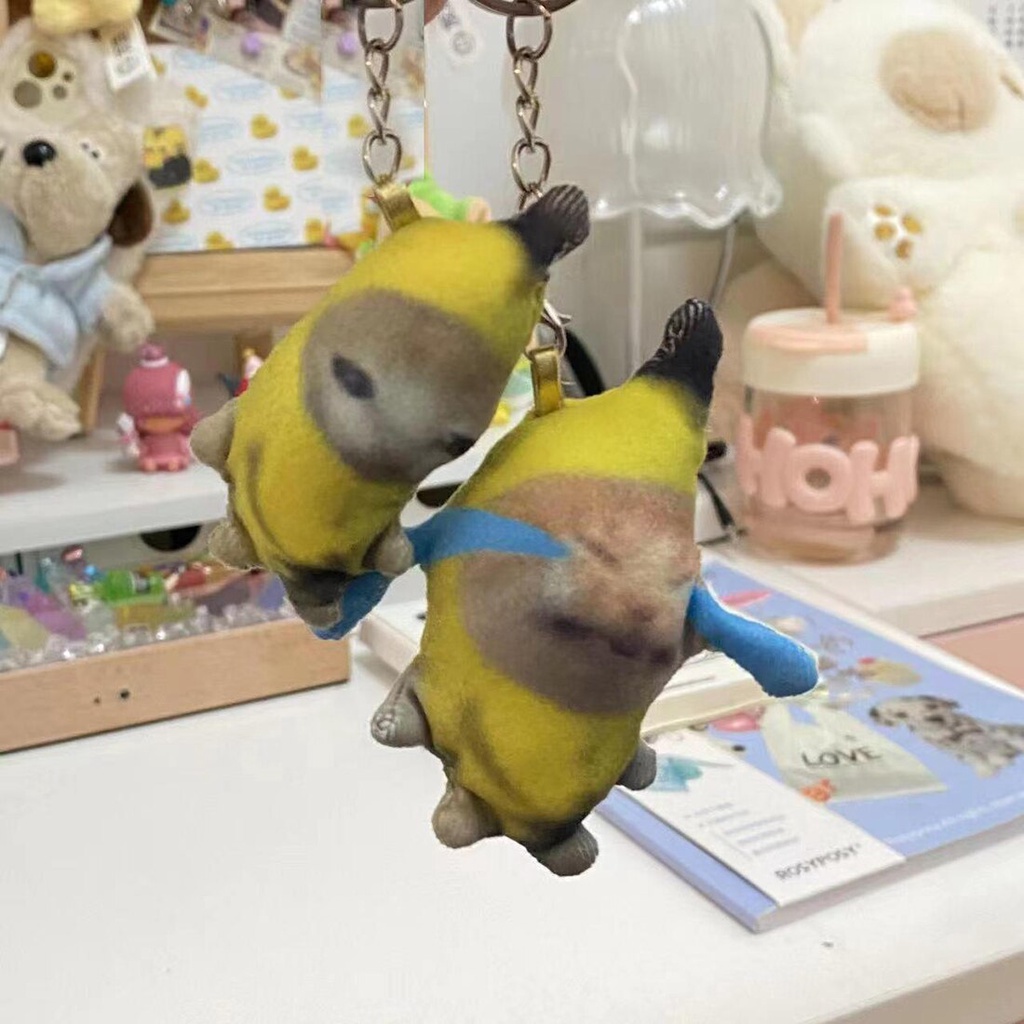 Happy Banana Cat Keyring Banana Cat Crying Meme Cat In Banana Cat ...