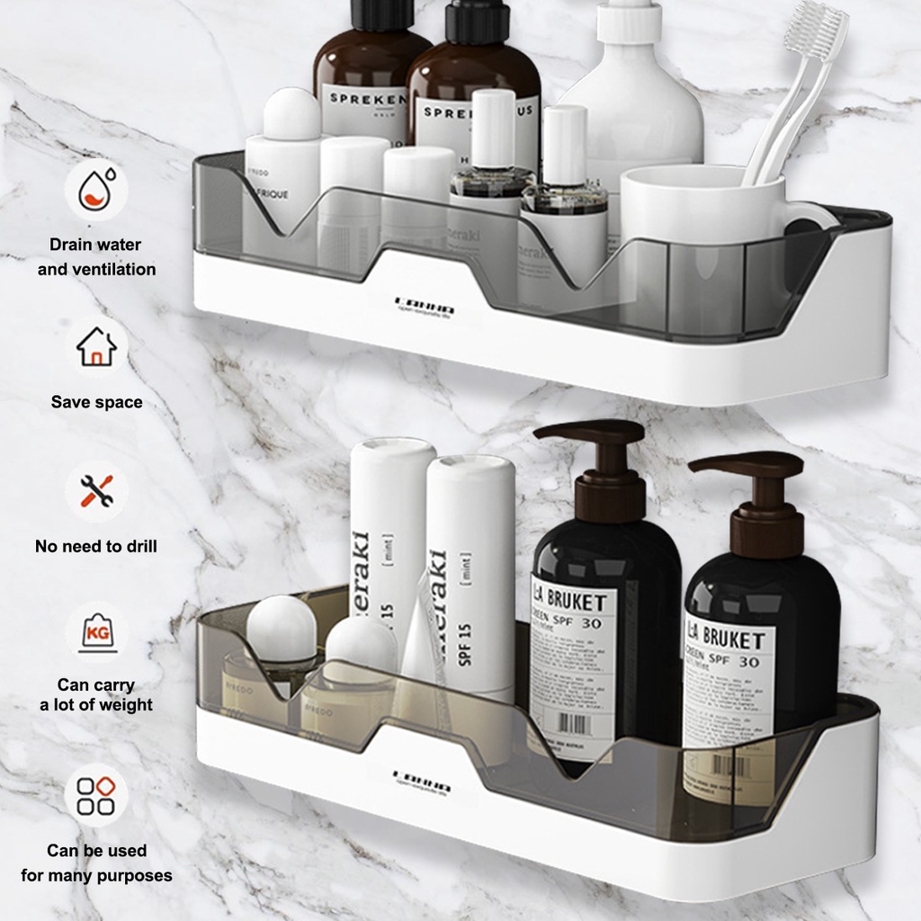 Bathroom Shelf Organizer No Drilling Wall Mounted Bathroom Storage Rack ...