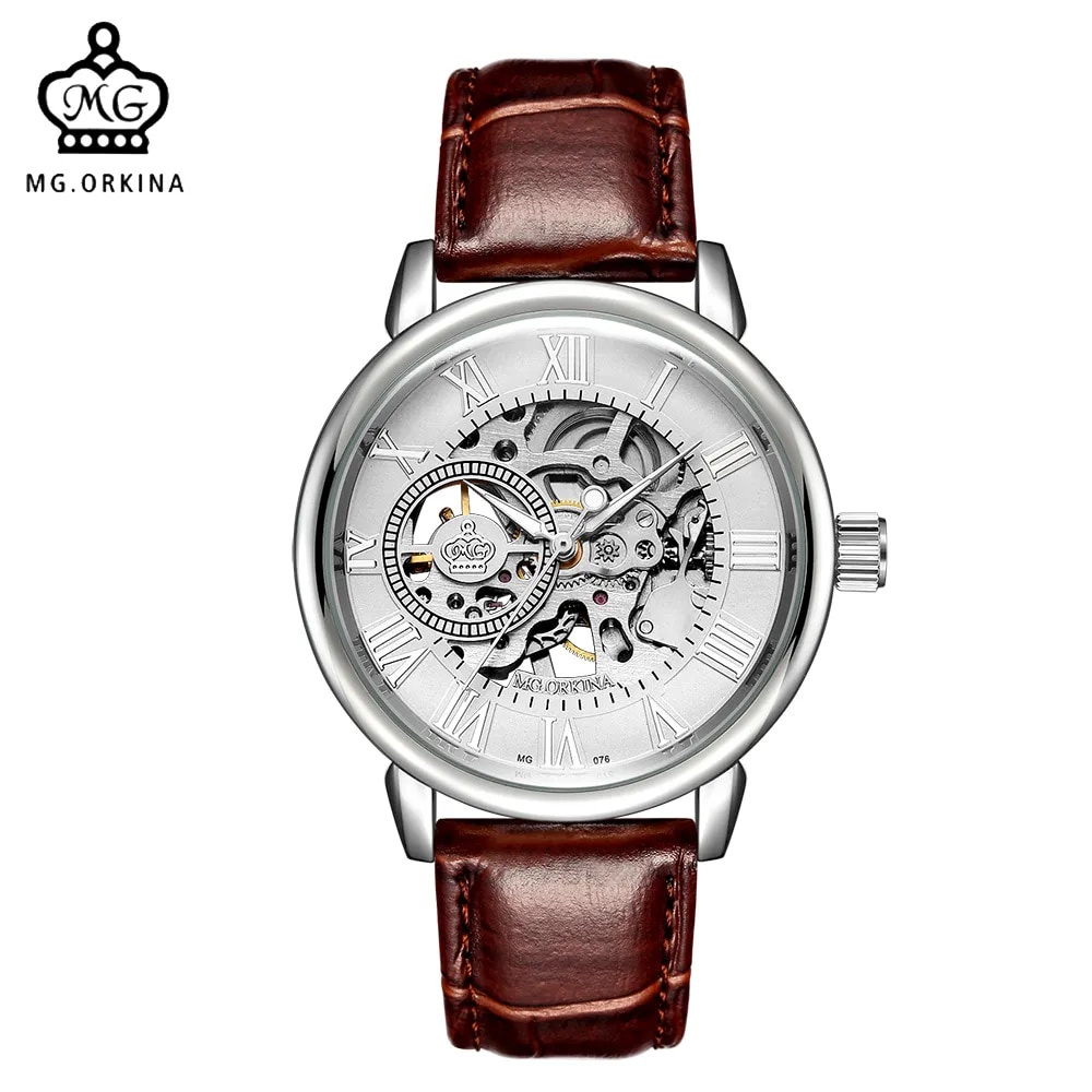 32W ORKINA Male Mechanical Handwind Skeleton Wristwatch Luminous Hands