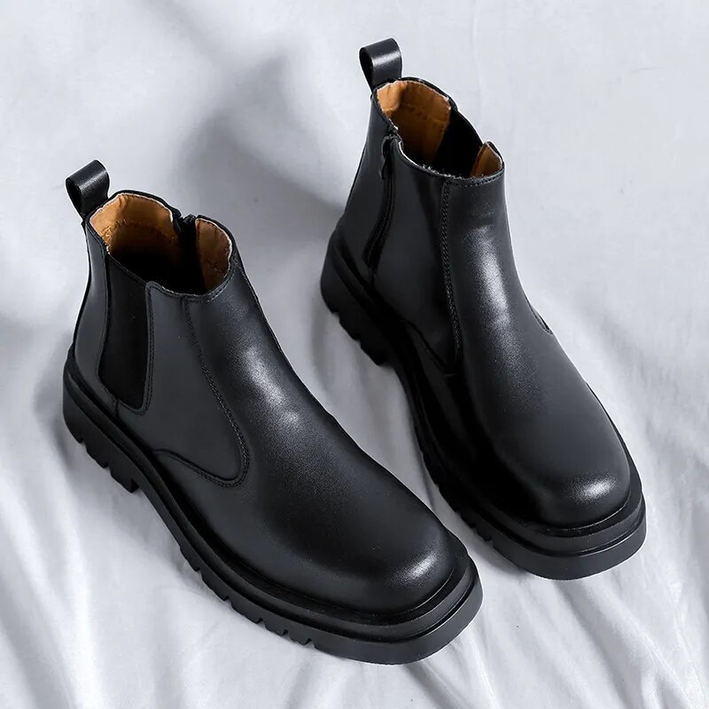 Men Casual Chelsea Boots Square Toe Original Leather Shoes Busin