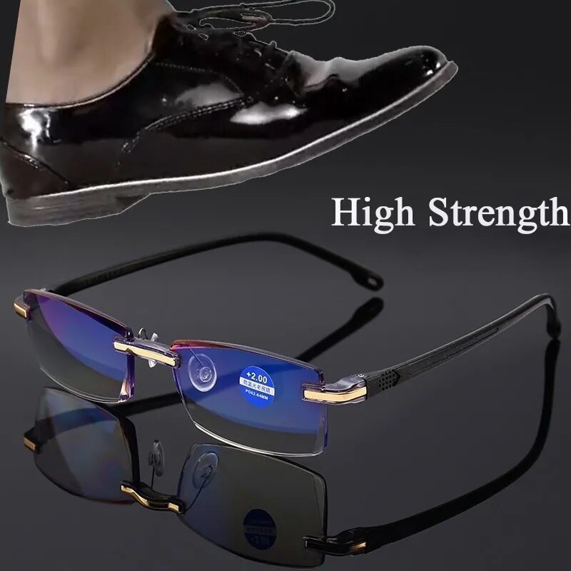 ♨2020 High Strength Reading Glasses Men Anti Blue Light Portable Rimless Women Presbyopic Bifoca