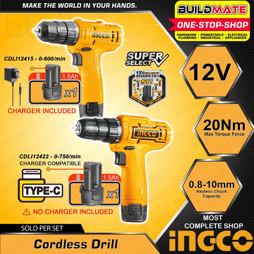 S582 BUILDMATE Ingco 12V 10mm LithiumIon Cordless Drill Driver with