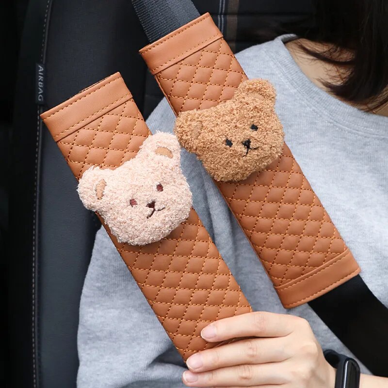 ☾1pc Cute Cartoon Little Bear Car Seatbelt Cover Seat Belt Harness
