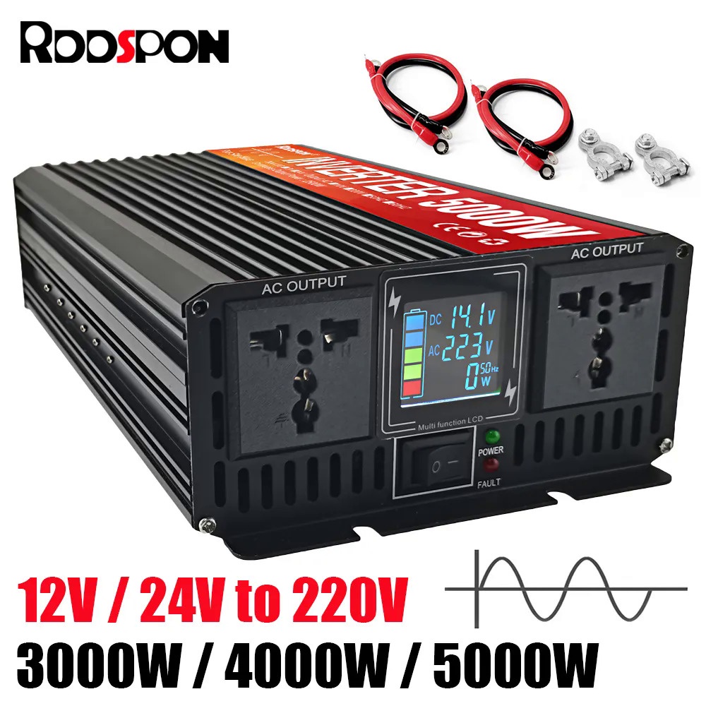 RDDSPON Pure Sine Wave Inverter 3000W 4000W 5000W Double Socket LCD ...