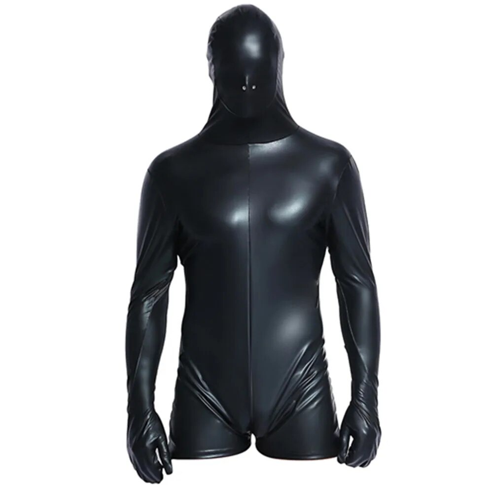 Men Sexy Wetlook Faux Leather Prisoner Catsuit Bodysuit Hot Erotic Lingerie Zentai Gay Fetish