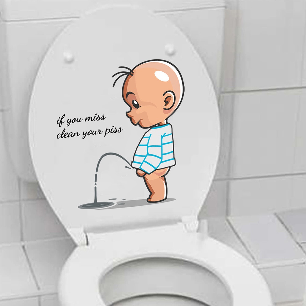 ☊Cartoon Toilet sticker Child Urination PVC Warning Door Wall Removable ...