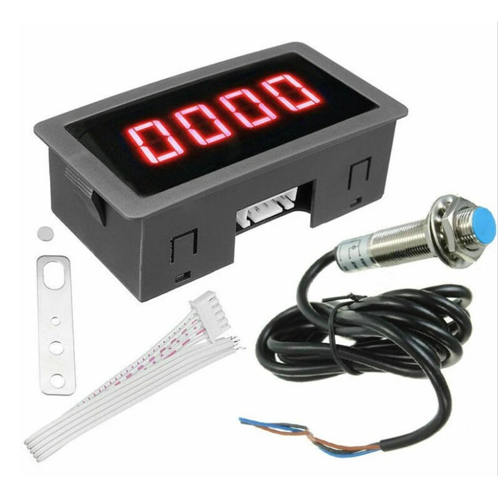 ⚕DC8-24V 4 Digital LED Tachometer RPM Speed Meter+Hall Proximity Switch ...