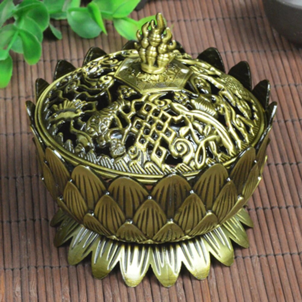 웃Copper antique feng shui Chinese Dragon incense burner Buddhist temple ...