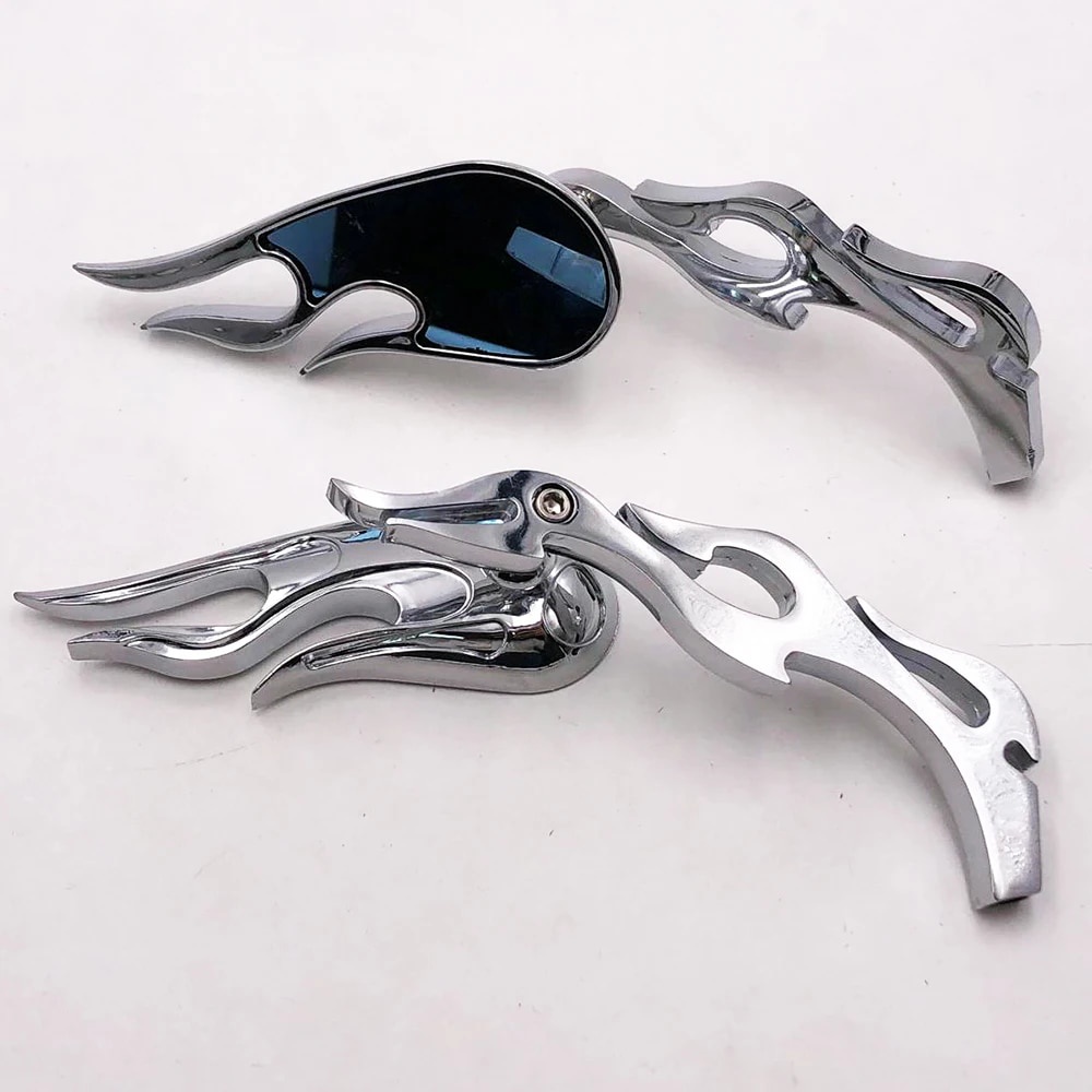⚜Motorcycle Rear View Mirror Blue Glass Universal Skull Motorbike Flame ...