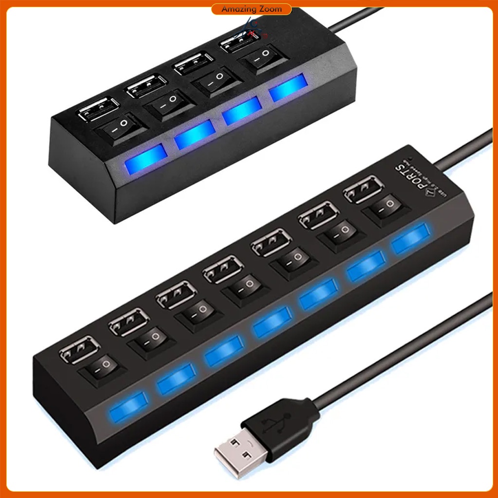 USB HUB 2.0 4/7 Port Multiple Expander USB 2.0 Hub With Switch LED ...