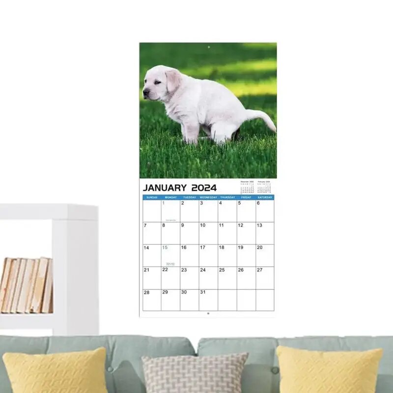 ♛Crapping Dogs Calendar 2024 Dog Nature Calls Monthly Calendar January