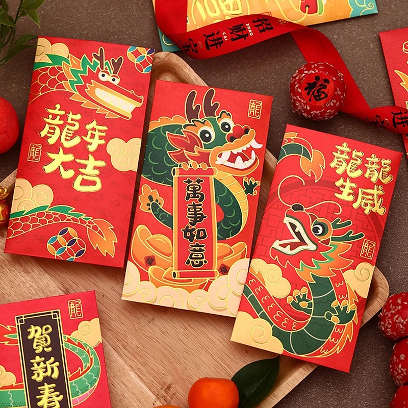 ️6PCS 2024 The Year Of The Dragon Red Envelope Creative Spring Festival ...