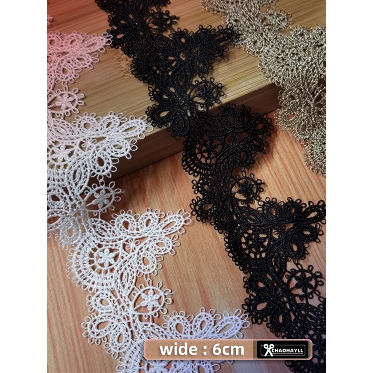 ♝6CM Wide Luxury Mesh Gold White Black Embroidered Lace Trim for Fringe ...
