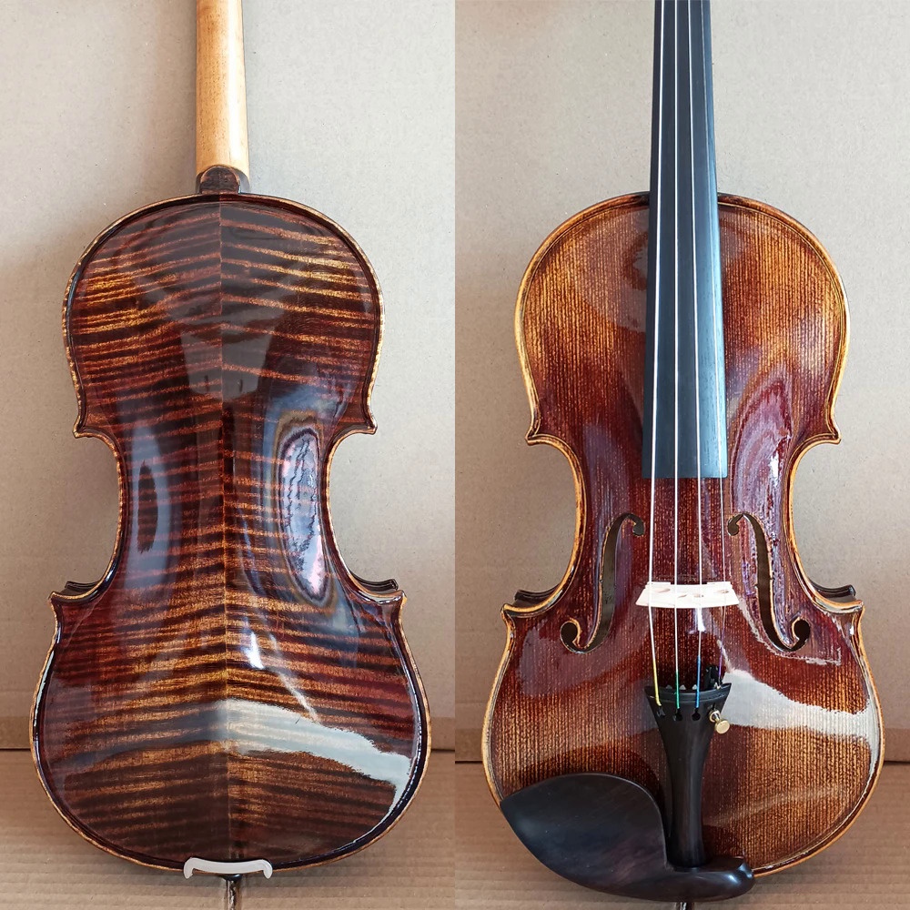 Highgrade cashew paint flame Handmade Violin 4/4 retro Dark brown