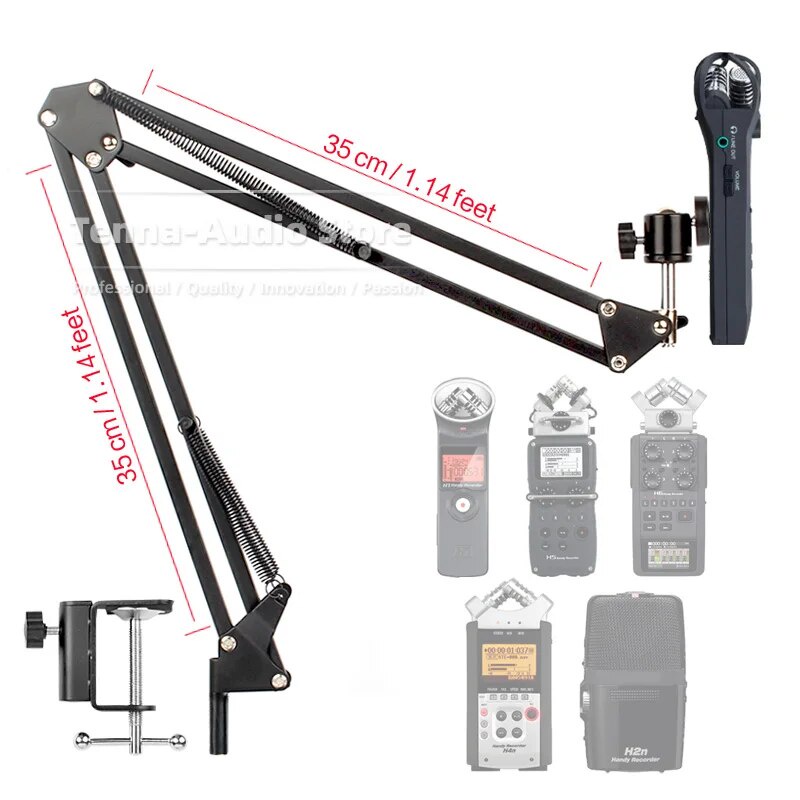 【Tabletop Boom Arm Suspension Microphone Stand Mount For ZOOM H1N H1