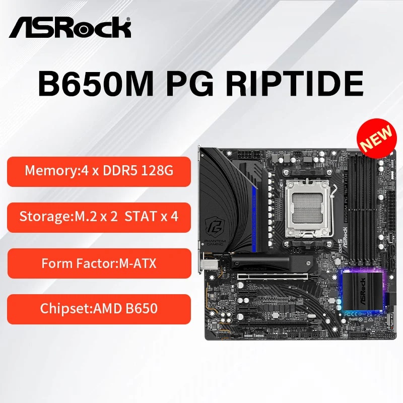 New ASROCK B650M PG Riptide Motherboard Micro-ATX Ryzen AMD B650 DDR5 ...