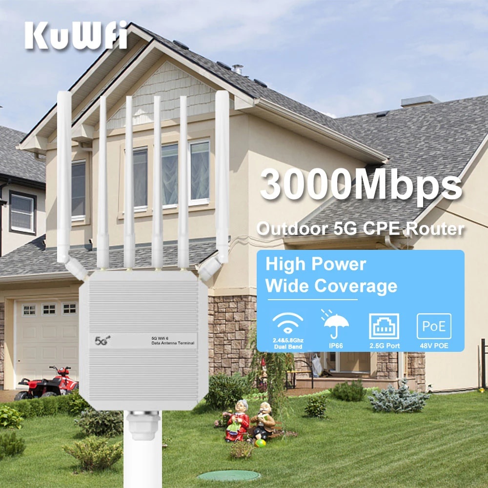☇KuWfi 5G Outdoor Wifi Router 3000Mbps Wireless Router 2.4Ghz 5GHz Long ...