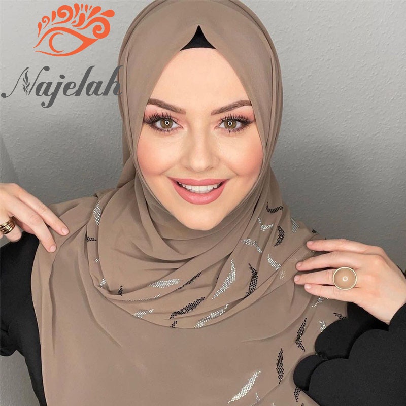 42u Islamic Luxury Sequin Chiffon Hijab Abaya Turbans Muslim Dress Women Head Scarf Hijabs For 3768