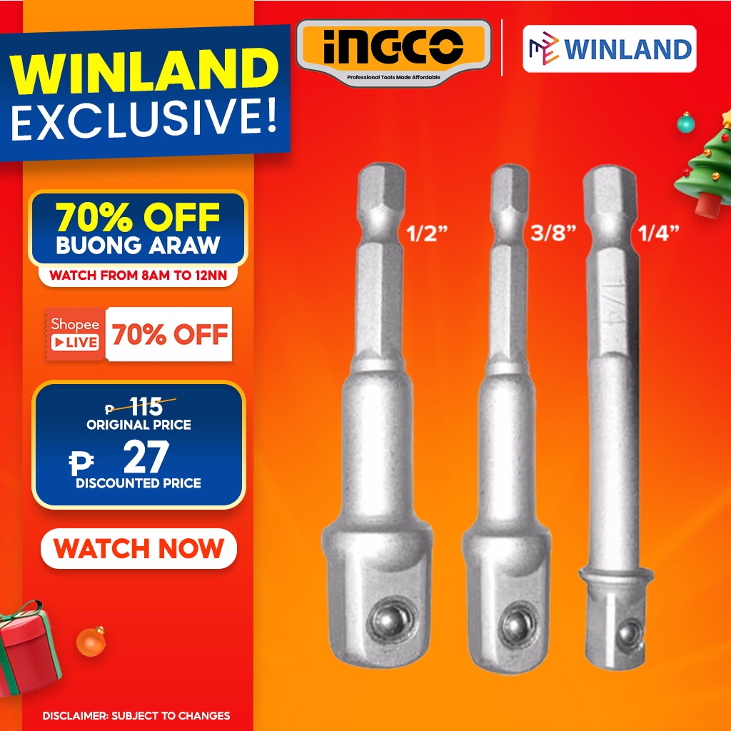 [3153]INGCO by Winland 3pcs Socket Adaptor Set with 1/4" Hex Shank