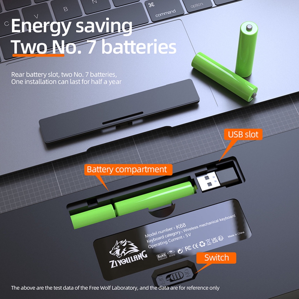 CPSTECH K68 Wireless Bluetooth Mechanical Keyboard Hot swappable 60