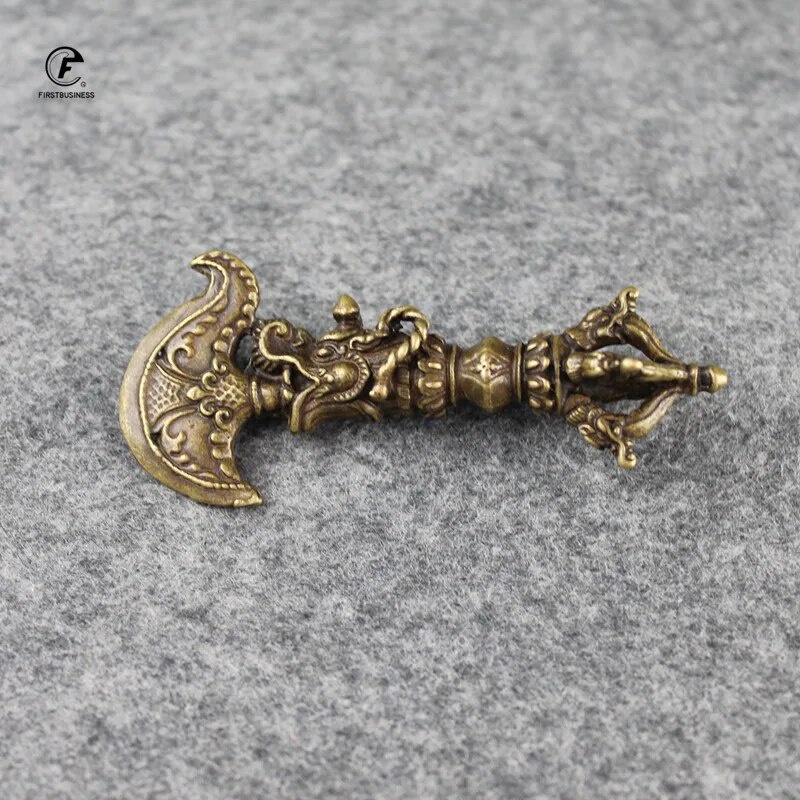 494 Copper Tibetan Big Dragon Head Axe Buddhism Vajry Pestle Vintage ...