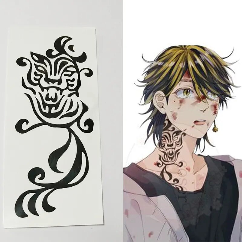 28y Tokyo Revengers Kazutora Hanemiya Cosplay Tattoo Stickers Neck ...