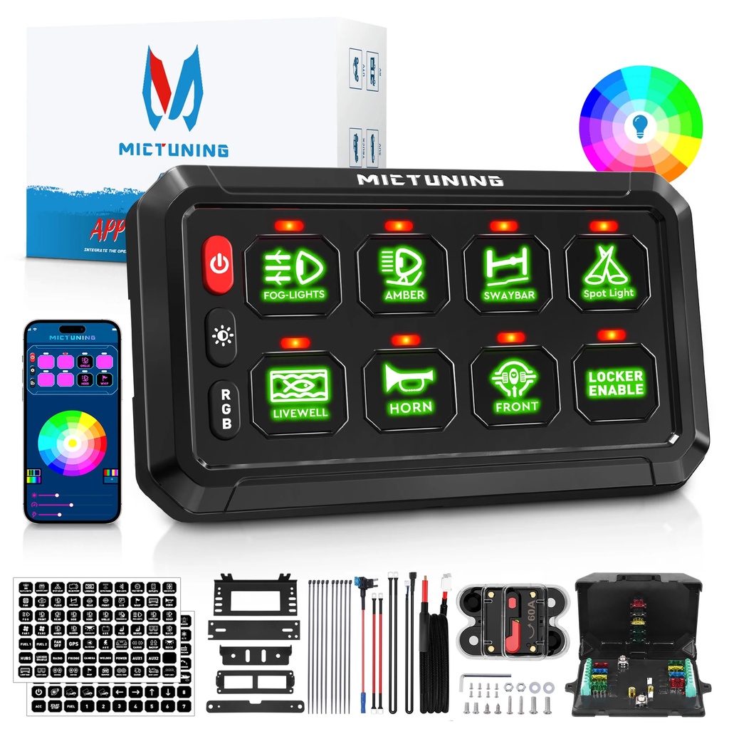 Mictuning RGB 8 Gang Auxiliary Switch Panel Offroad APP Light Switch ...