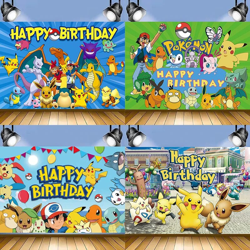 Pokemon Birthday Party Backdrop Anime Cartoon Pikachu Vinyl Background ...