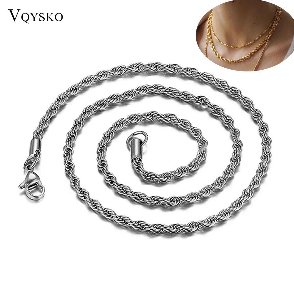 70R Fashion 2mm6mm Twist Rope Chain Necklace Stainless Steel Choker