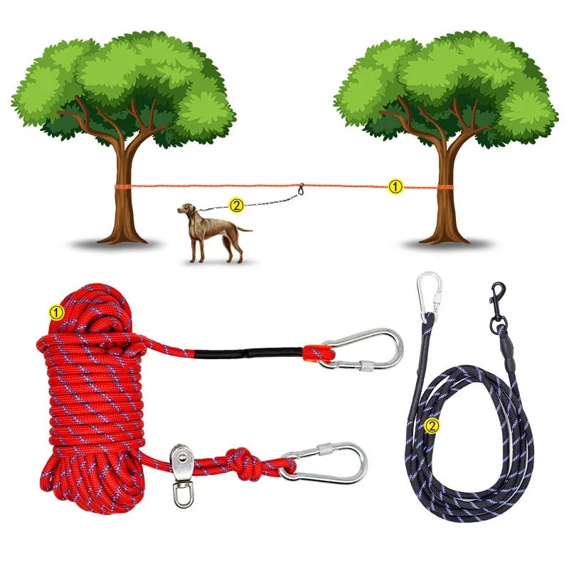 32W Dog Tie Out Cable for Camping in 2 trees Portable Reflective Dog